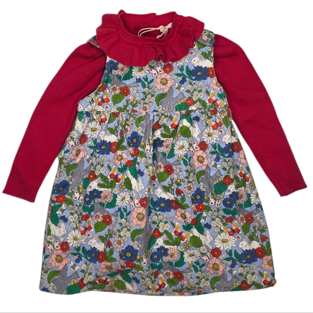 Baby Boden Blue Floral Pinafore with Multi-Color Blooms